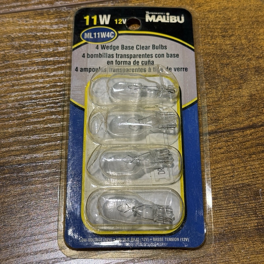 Malibu ML11W4C 12 Volt 11 Watt Low- Voltage T5 Wedge Base Bulbs‎ 4 Pack - NEW